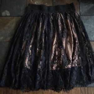 Black Lace Knee Length Skirt